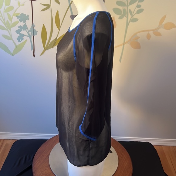 4/$20 Black sheer top and blue stripe detail - Picture 4 of 5
